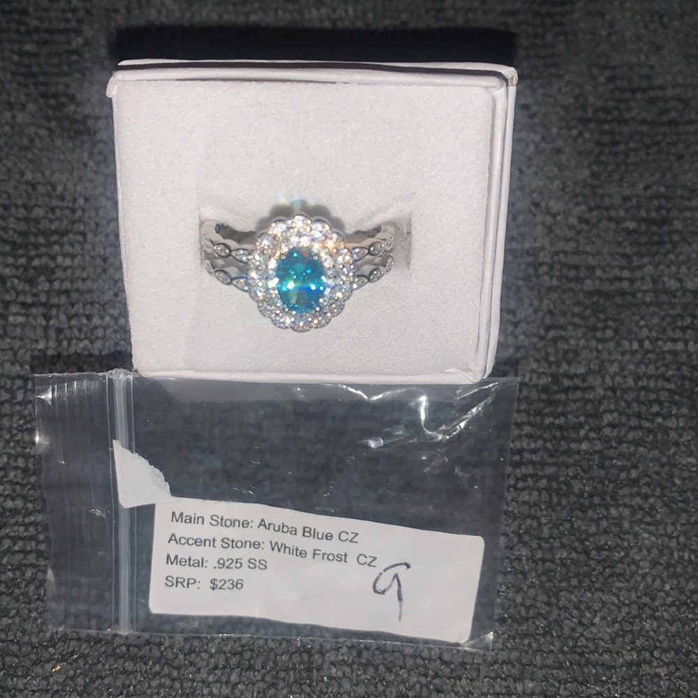 Bomb Party Aruba Blue w/ White Frost Cubic Zirconia .925 Solid Sterling Silver